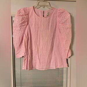 a new day Light Pink Eyelet Puff-Sleeve Blouse
